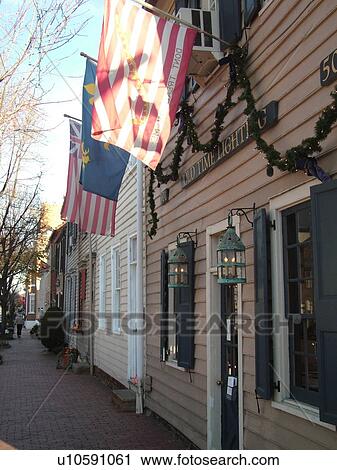 Stock Image -  Fredericksburg, VA, Virginia, Historic Downtown, Caroline Street. Fotosearch