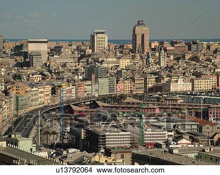 Genova, Genoa, Liguria, Italy, Europe, View of the city of Genoa along the Ligurian Sea. View Large Photo Image Picture - Genova, Genoa, Liguria, Italy, Europe, View of the city of Genoa along the Ligurian Sea.. Fotosearch