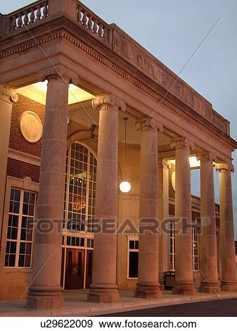 Stock Photo -  Greensboro, NC, North Carolina, The Depot, J. Douglas Galyon Depot, Greensboro Transit Authority, bus terminal, evening. Fotosearch