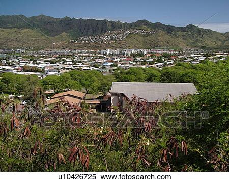 Stock Photography -  Hawaii Kai, Oahu, Honolulu, HI, Hawaii, aerial, town, village. Fotosearch