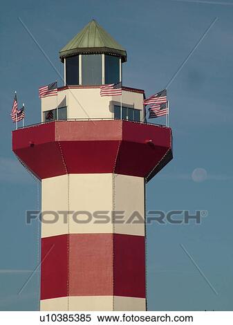 Hilton Head Island, SC, South Carolina, Harbour Town, Sea Pines, Harbour Town Yacht Basin, red and white striped lighthouse View Large Photo Image Stock Photography - Hilton Head Island, SC, South Carolina, Harbour Town, Sea Pines, Harbour Town Yacht Basin, red and white striped lighthouse. Fotosearch