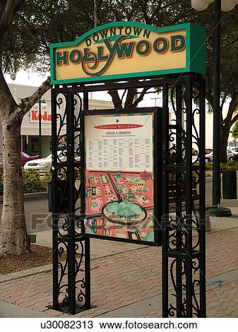 Hollywood, FL, Florida, Downtown Hollywood, sign, orientation map View Large Photo Image Stock Image - Hollywood, FL, Florida, Downtown Hollywood, sign, orientation map. Fotosearch