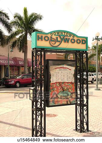 Stock Photo -  Hollywood, FL, Florida, Downtown Hollywood, sign, orientation map. Fotosearch