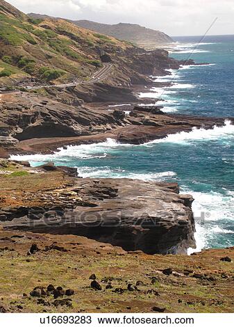 Stock Image -  Honolulu, Oahu, HI, Hawaii, Windward O'ahu, Koko Head Regional Park, scenic coastline along Kalanianaole Highway. Fotosearch