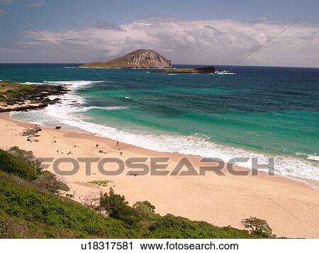 Stock Image -  Honolulu, Oahu, HI, Hawaii, Windward O'ahu, Makapuu Beach Park, Manana (Rabbit) Island, Kao-ikaipu Island, Kalanianaole Highway, scenic coastline. Fotosearch