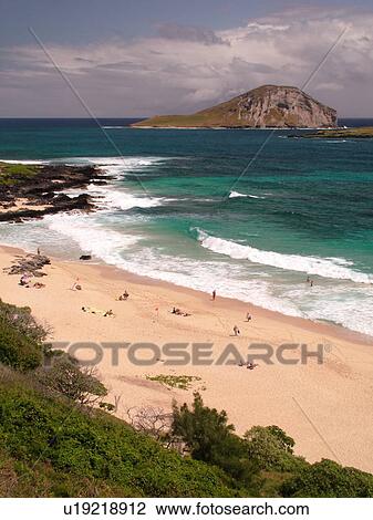 Stock Image -  Honolulu, Oahu, HI, Hawaii, Windward O'ahu, Makapuu Beach Park, Manana (Rabbit) Island, Kao-ikaipu Island, Kalanianaole Highway, scenic coastline. Fotosearch