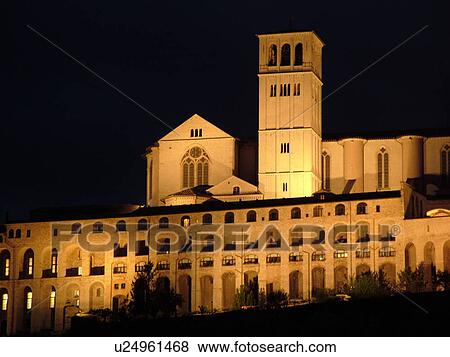 Italy, Assisi, Umbria, Europe, Basilica di San Francesco (Basilica of St. Francis of Assisi) and the Sacro Convento illuminated at night on the slopes of Monte Subasio in the medieval hill town of Assisi. View Large Photo Image Stock Photo - Italy, Assisi, Umbria, Europe, Basilica di San Francesco (Basilica of St. Francis of Assisi) and the Sacro Convento illuminated at night on the slopes of Monte Subasio in the medieval hill town of Assisi.. Fotosearch