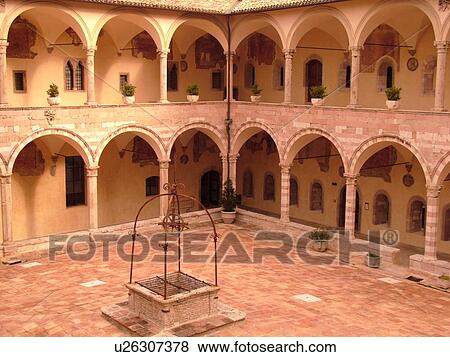 Stock Photo -  Italy, Assisi, Umbria, Europe, Basilica di San Francesco (Basilica of St. Francis of Assisi) and the Sacro Convento in the medieval hill town of Assisi.. Fotosearch