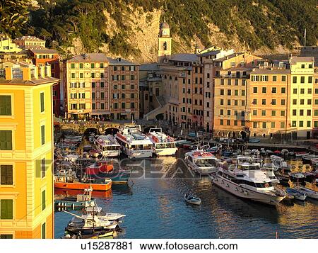 Italy, Camogli, Liguria, Riviera di Levante, Ligurian Riviera, Europe, Scenic view of the fishing port in the resort town of Camogli along the Ligurian Sea. View Large Photo Image Stock Image - Italy, Camogli, Liguria, Riviera di Levante, Ligurian Riviera, Europe, Scenic view of the fishing port in the resort town of Camogli along the Ligurian Sea.. Fotosearch
