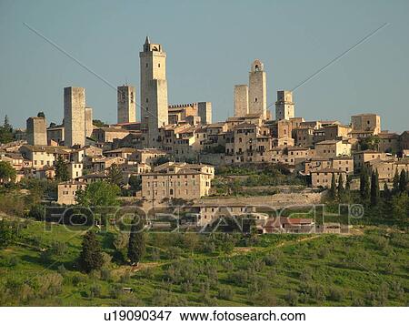 Italy, San Gimignano, Tuscany, Toscana, Europe, Scenic view of the medieval town of San Gimignano in the Chianti Region. View Large Photo Image Stock Photo - Italy, San Gimignano, Tuscany, Toscana, Europe, Scenic view of the medieval town of San Gimignano in the Chianti Region.. Fotosearch