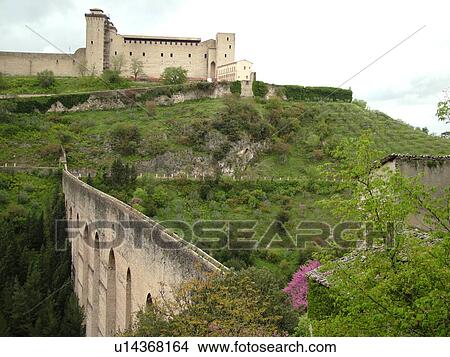 Italy, Spoleto, Umbria, Europe, Ponte delle Torri (Bridge of the Towers) and Rocca (castle) Albornoziana in the medieval city of Spoleto. View Large Photo Image Picture - Italy, Spoleto, Umbria, Europe, Ponte delle Torri (Bridge of the Towers) and Rocca (castle) Albornoziana in the medieval city of Spoleto.. Fotosearch