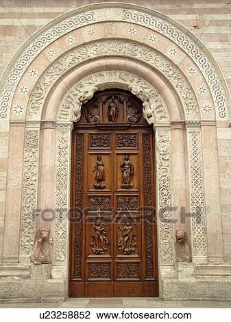 Italy, Umbria, Foligno, Europe, Wooden doorway to the 12th-century Cathedral in the Piazza della Republlica in the medieval town of Foligno. View Large Photo Image Stock Image - Italy, Umbria, Foligno, Europe, Wooden doorway to the 12th-century Cathedral in the Piazza della Republlica in the medieval town of Foligno.. Fotosearch