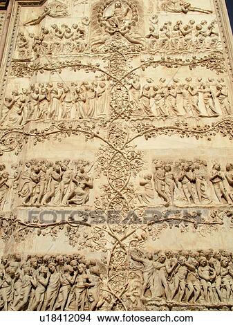 Italy, Umbria, Orvieto, Europe, 14th-century bas-relief carvings of scriptural scenes on the fatade of The Cathedral in the medieval town of Orvieto. View Large Photo Image Picture - Italy, Umbria, Orvieto, Europe, 14th-century bas-relief carvings of scriptural scenes on the fatade of The Cathedral in the medieval town of Orvieto.. Fotosearch