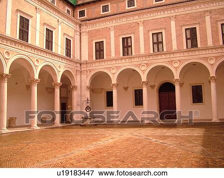 Italy, Urbino, Marche, Europe, Cortile d'Onove, Renaissance Courtyard, in the Palazzo Ducale in the medieval town of Urbino. View Large Photo Image Stock Photo - Italy, Urbino, Marche, Europe, Cortile d'Onove, Renaissance Courtyard, in the Palazzo Ducale in the medieval town of Urbino.. Fotosearch