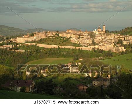 Italy, Urbino, Marche, Europe, Scenic view of the medieval hill town of Urbino. View Large Photo Image Stock Photography - Italy, Urbino, Marche, Europe, Scenic view of the medieval hill town of Urbino.. Fotosearch