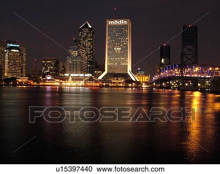 Jacksonville, FL, Florida, downtown skyline, Jacksonville Landing, St. Johns River, evening View Large Photo Image Stock Image - Jacksonville, FL, Florida, downtown skyline, Jacksonville Landing, St. Johns River, evening. Fotosearch