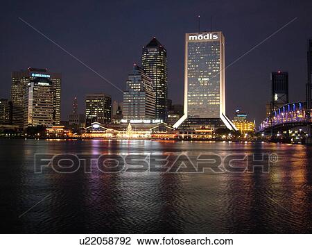 Jacksonville, FL, Florida, downtown skyline, Jacksonville Landing, St. Johns River, evening View Large Photo Image Stock Image - Jacksonville, FL, Florida, downtown skyline, Jacksonville Landing, St. Johns River, evening. Fotosearch
