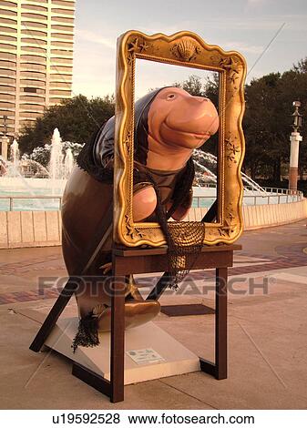 Stock Photo -  Jacksonville, FL, Florida, downtown, Mana Lisa Manatee fiberglass sculpture, The Manatees of Jacksonville in South Jacksonville. Fotosearch