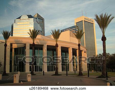 Stock Photo -  Jacksonville, FL, Florida, Times-Union Center for the Performing Arts, Civic Auditorium, riverfront, downtown skyline. Fotosearch