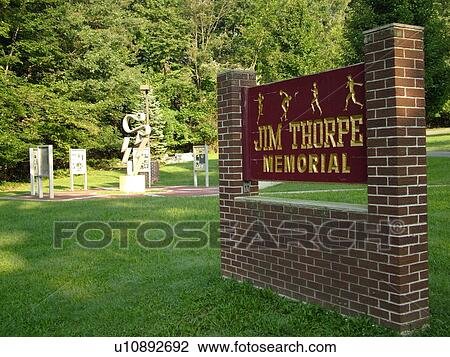 Stock Image -  Jim Thorpe, PA, Pennsylvania, Poconos, The Jim Thorpe Memorial. Fotosearch