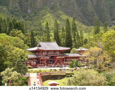 Kaneohe, Oahu, HI, Hawaii, Byodo-In Temple, replica of 11th-century Buddhist Temple in Uji, Japan, Valley of the Temples Memorial Park, Windward Mortuary View Large Photo Image Stock Photo - Kaneohe, Oahu, HI, Hawaii, Byodo-In Temple, replica of 11th-century Buddhist Temple in Uji, Japan, Valley of the Temples Memorial Park, Windward Mortuary. Fotosearch