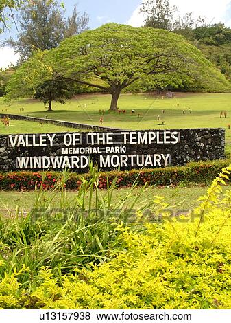 Kaneohe, Oahu, HI, Hawaii, Valley of the Temples Memorial Park, Windward Mortuary, entrance sign View Large Photo Image Stock Photo - Kaneohe, Oahu, HI, Hawaii, Valley of the Temples Memorial Park, Windward Mortuary, entrance sign. Fotosearch