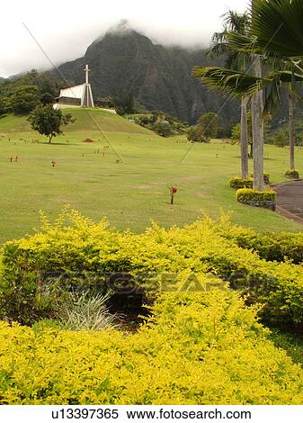 Stock Photography -  Kaneohe, Oahu, HI, Hawaii, Valley of the Temples Memorial Park, Windward Mortuary. Fotosearch