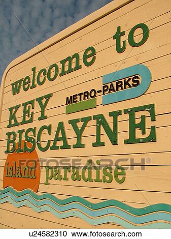 Stock Image -  Key Biscayne, Miami, FL, Florida, Welcome to Key Biscayne, entrance sign. Fotosearch