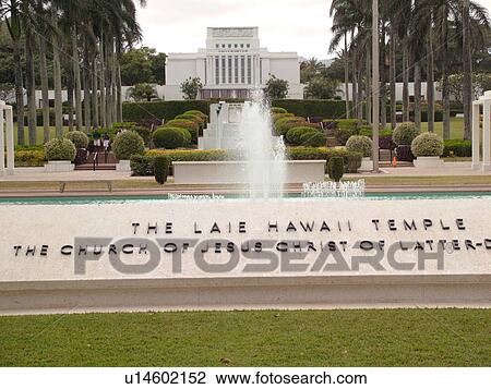 Stock Image -  Laie, Oahu, HI, Hawaii, North Shore, The Hawaii Mormon Temple ca. 1919, The Church of Jesus Christ of Latter-Day Saints. Fotosearch