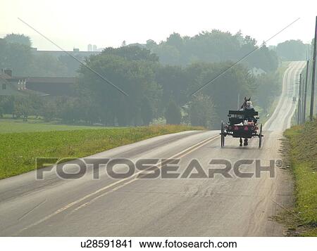 Stock Image -  Lancaster County, PA, Pennsylvania, Amish, horse and buggy. Fotosearch