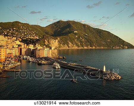 Liguria, Italy, Camogli, Riviera di Levante, Ligurian Riviera, Europe, Scenic view of the fishing port in the resort town of Camogli along the Ligurian Sea. View Large Photo Image Picture - Liguria, Italy, Camogli, Riviera di Levante, Ligurian Riviera, Europe, Scenic view of the fishing port in the resort town of Camogli along the Ligurian Sea.. Fotosearch