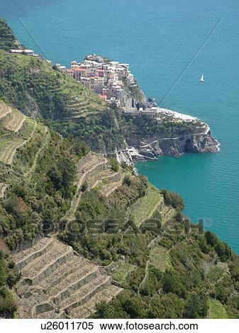 Liguria, Italy, Cinque Terre, Manarola, Riviera di Levante, Ligurian Riviera, Europe, Scenic view of Manarola, a Cinque Terre village, along the steep rocky coastline of the Ligurian Sea. View Large Photo Image Stock Photography - Liguria, Italy, Cinque Terre, Manarola, Riviera di Levante, Ligurian Riviera, Europe, Scenic view of Manarola, a Cinque Terre village, along the steep rocky coastline of the Ligurian Sea.. Fotosearch