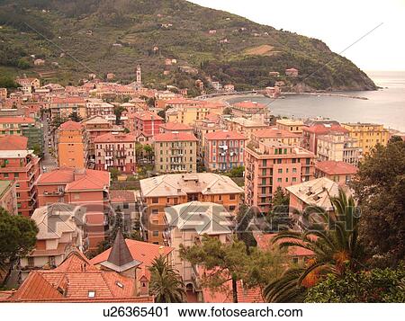 Liguria, Italy, Levanto, Riviera di Levante, Ligurian Riviera, Europe, Scenic view of the village of Levanto along the Ligurian Sea. View Large Photo Image Stock Image - Liguria, Italy, Levanto, Riviera di Levante, Ligurian Riviera, Europe, Scenic view of the village of Levanto along the Ligurian Sea.. Fotosearch