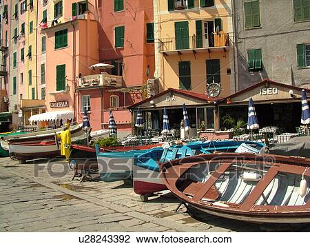 Liguria, Italy, Portovenere, Riviera di Levante, Ligurian Riviera, Europe, Fishing boats on the waterfront in the resort town of Portovenere along the Ligurian Sea. View Large Photo Image Stock Image - Liguria, Italy, Portovenere, Riviera di Levante, Ligurian Riviera, Europe, Fishing boats on the waterfront in the resort town of Portovenere along the Ligurian Sea.. Fotosearch