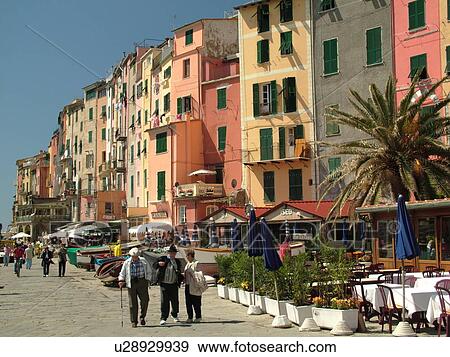 Liguria, Italy, Portovenere, Riviera di Levante, Ligurian Riviera, Europe, Outdoor cafTs on the waterfront in the resort town of Portovenere along the Ligurian Sea. View Large Photo Image Stock Photo - Liguria, Italy, Portovenere, Riviera di Levante, Ligurian Riviera, Europe, Outdoor cafTs on the waterfront in the resort town of Portovenere along the Ligurian Sea.. Fotosearch