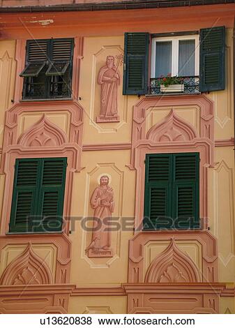Liguria, Italy, Rapallo, Riviera di Levante, Ligurian Riviera, Europe, Fresco painting on the wall of a building in the resort town of Rapallo along the Ligurian Sea. View Large Photo Image Stock Photo - Liguria, Italy, Rapallo, Riviera di Levante, Ligurian Riviera, Europe, Fresco painting on the wall of a building in the resort town of Rapallo along the Ligurian Sea.. Fotosearch