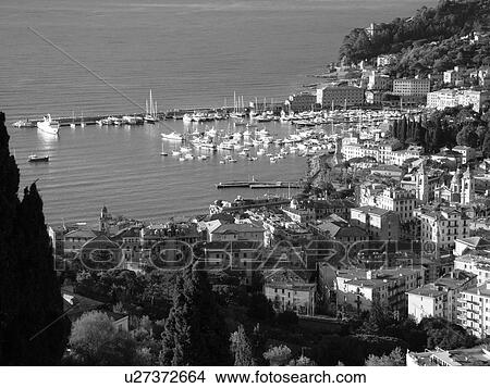 Picture -  Liguria, Italy, Santa Margherita Ligure, Riviera di Levante, Ligurian Riviera, Europe, Scenic view of the resort town of Santa Margherita Ligure on the Gulf of Tigullio (Gulfo di Tigullo) along the Ligurian Sea on the Ligurian Riviera.. Fotosearch