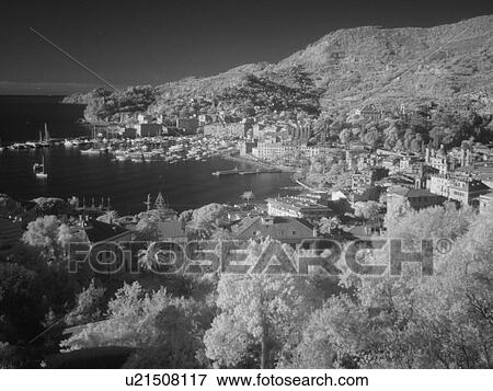 Stock Photo -  Liguria, Italy, Santa Margherita Ligure, Riviera di Levante, Ligurian Riviera, Europe, Scenic view of the resort town of Santa Margherita Ligure on the Gulf of Tigullio (Gulfo di Tigullo) along the Ligurian Sea on the Ligurian Riviera.. Fotosearch