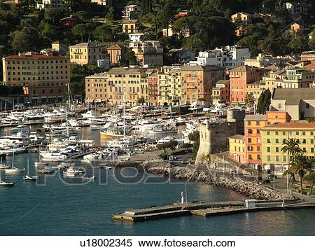 Stock Photography -  Liguria, Italy, Santa Margherita Ligure, Riviera di Levante, Ligurian Riviera, Europe, Scenic view of the resort town of Santa Margherita Ligure on the Gulf of Tigullio (Gulfo di Tigullo) along the Ligurian Sea on the Ligurian Riviera.. Fotosearch