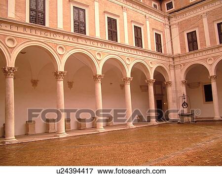 Marche, Italy, Urbino, Europe, Cortile d'Onove, Renaissance Courtyard, in the Palazzo Ducale in the medieval town of Urbino. View Large Photo Image Stock Photo - Marche, Italy, Urbino, Europe, Cortile d'Onove, Renaissance Courtyard, in the Palazzo Ducale in the medieval town of Urbino.. Fotosearch