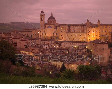 Marche, Italy, Urbino, Europe, Scenic view of the medieval hill town of Urbino in the evening. View Large Photo Image Picture - Marche, Italy, Urbino, Europe, Scenic view of the medieval hill town of Urbino in the evening.. Fotosearch