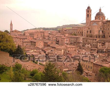 Marche, Italy, Urbino, Europe, Scenic view of the medieval hill town of Urbino. View Large Photo Image Stock Photograph - Marche, Italy, Urbino, Europe, Scenic view of the medieval hill town of Urbino.. Fotosearch