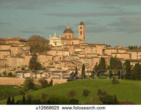 Marche, Italy, Urbino, Europe, Scenic view of the medieval hill town of Urbino. View Large Photo Image Stock Photography - Marche, Italy, Urbino, Europe, Scenic view of the medieval hill town of Urbino.. Fotosearch