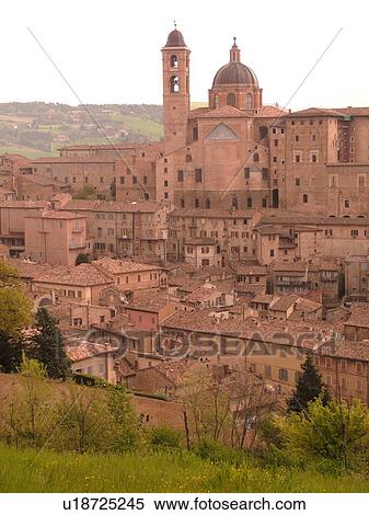 Marche, Italy, Urbino, Europe, Scenic view of the medieval hill town of Urbino. View Large Photo Image Stock Photography - Marche, Italy, Urbino, Europe, Scenic view of the medieval hill town of Urbino.. Fotosearch