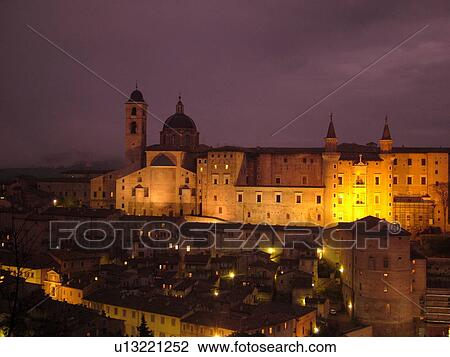 Marche, Italy, Urbino, Europe, The Palazzo Ducale in the medieval hill town of Urbino in the evening. View Large Photo Image Stock Image - Marche, Italy, Urbino, Europe, The Palazzo Ducale in the medieval hill town of Urbino in the evening.. Fotosearch