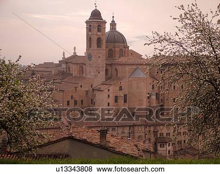 Marche, Italy, Urbino, Europe, The Palazzo Ducale in the medieval hill town of Urbino. View Large Photo Image Stock Photo - Marche, Italy, Urbino, Europe, The Palazzo Ducale in the medieval hill town of Urbino.. Fotosearch