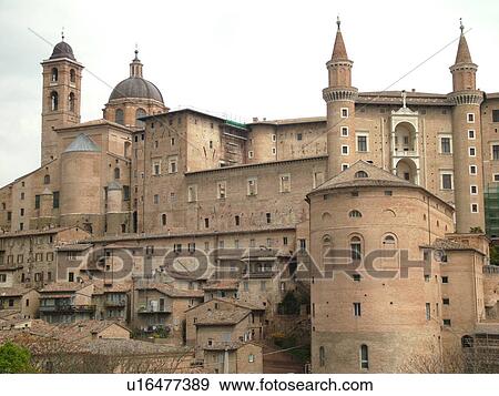 Marche, Italy, Urbino, Europe, The Palazzo Ducale in the medieval hill town of Urbino. View Large Photo Image Stock Photo - Marche, Italy, Urbino, Europe, The Palazzo Ducale in the medieval hill town of Urbino.. Fotosearch