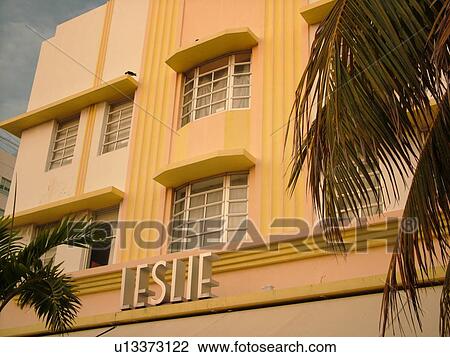 Stock Image -  Miami Beach, South Beach, FL, Florida, Ocean Drive, American Riviera, Art Deco District, Leslie. Fotosearch