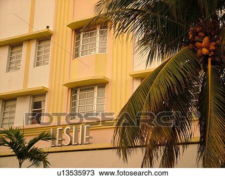 Stock Image -  Miami Beach, South Beach, FL, Florida, Ocean Drive, American Riviera, Art Deco District, Leslie. Fotosearch