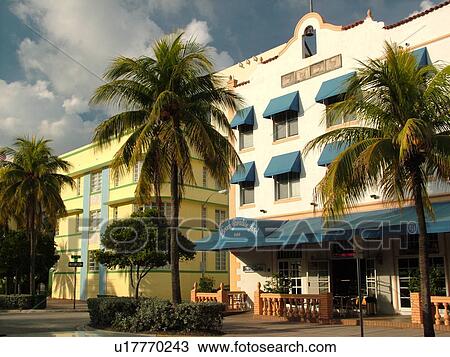 Miami Beach South Beach Fl Florida Ocean Drive American Riviera Art Deco District Beach Paradise Hotel Stock Image